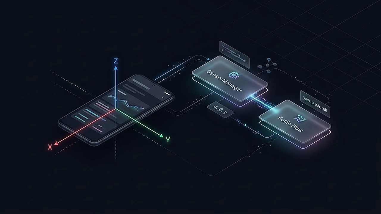 نمودار ۳ محوره دکارتی سنسورهای شتاب سنج و ژیروسکوپ در اندروید با SensorManager و Kotlin Flow