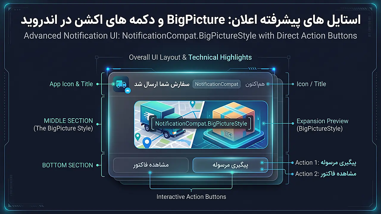 استایل های پیشرفته اعلان BigPicture و دکمه های اکشن در اندروید