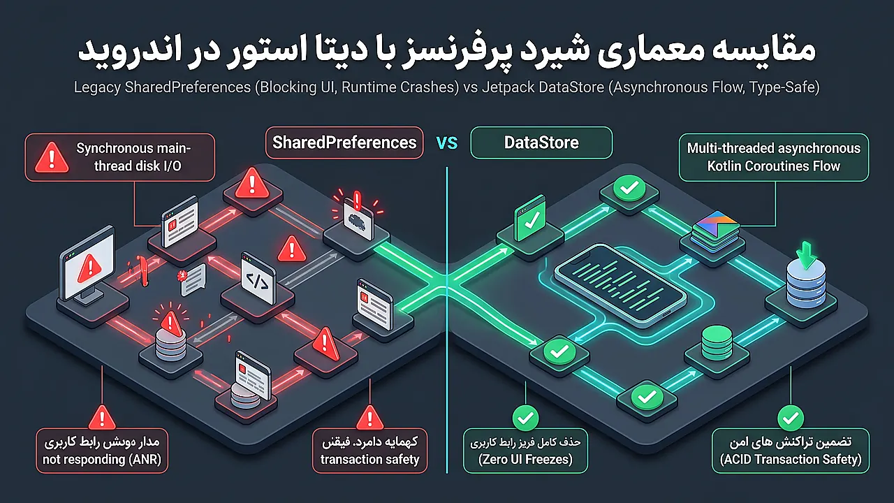 مقایسه معماری شیرد پرفرنسز با دیتا استور در اندروید