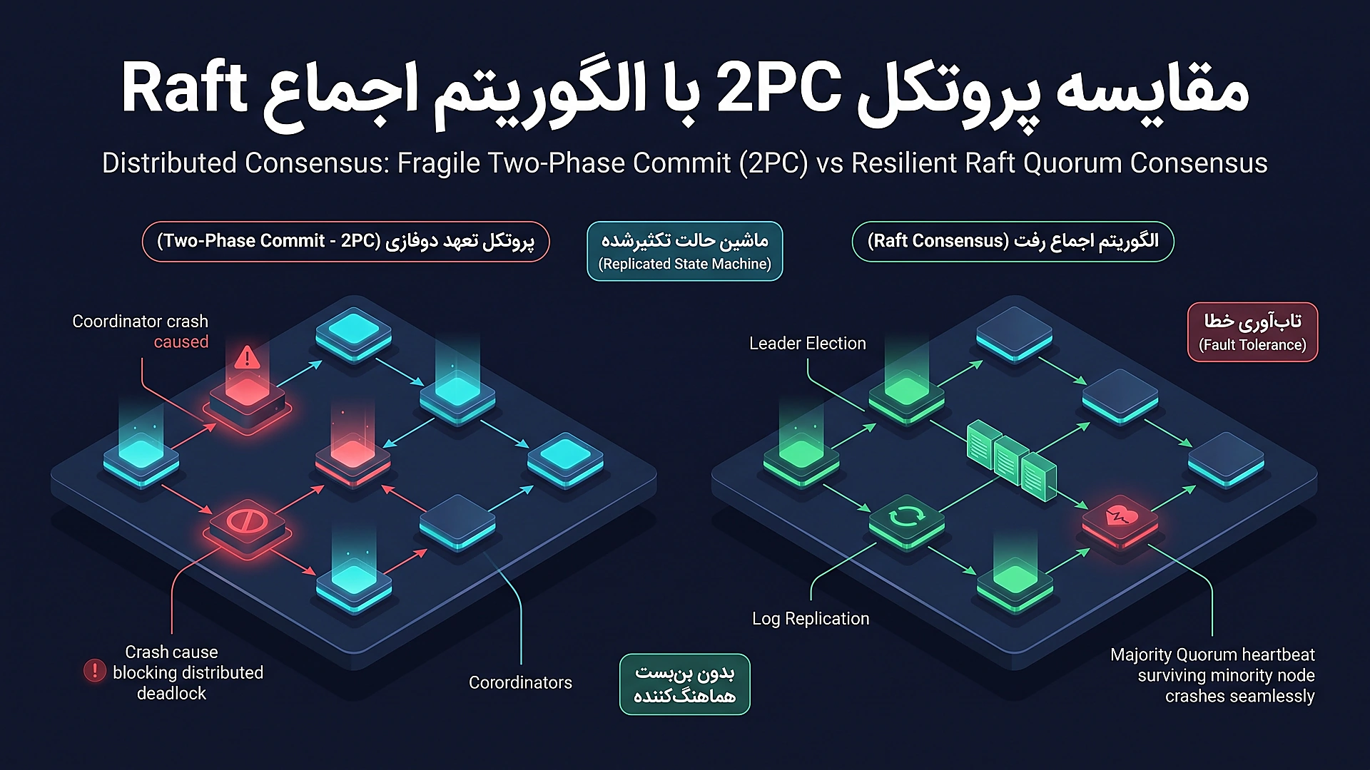 چرخه حیات وضعیت ها و انتخاب لیدر در الگوریتم اجماع Raft