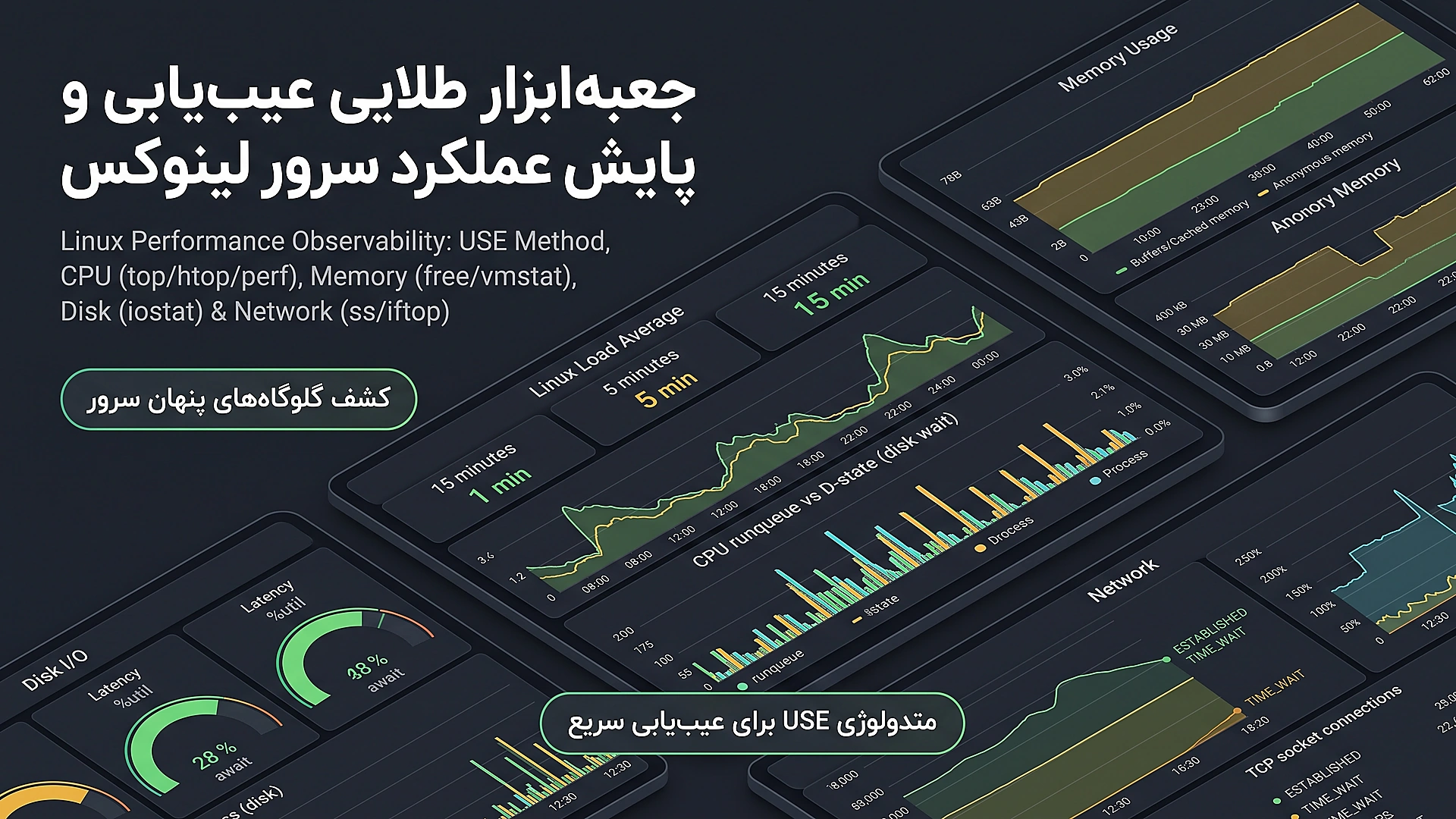 جعبه‌ابزار تحلیل عملکرد و عیب‌یابی لینوکس: تحلیل لود CPU، حافظه و I/O با ابزارهای مدرن