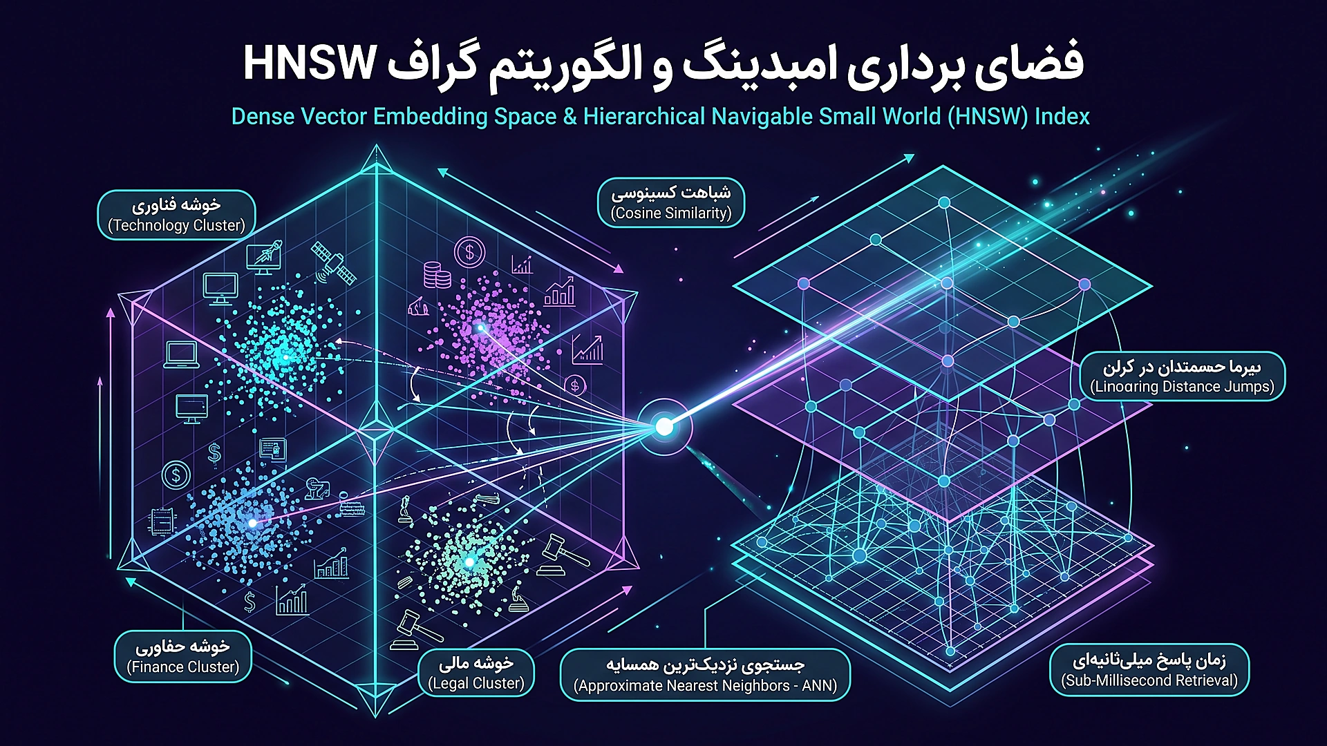 فضای برداری امبدینگ و الگوریتم گراف HNSW