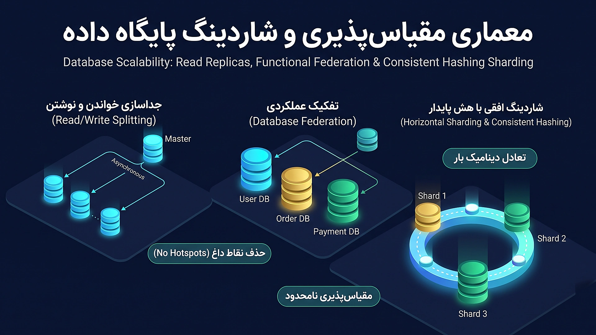معماری مقیاس پذیری پایگاه داده و شاردینگ با هش پایدار